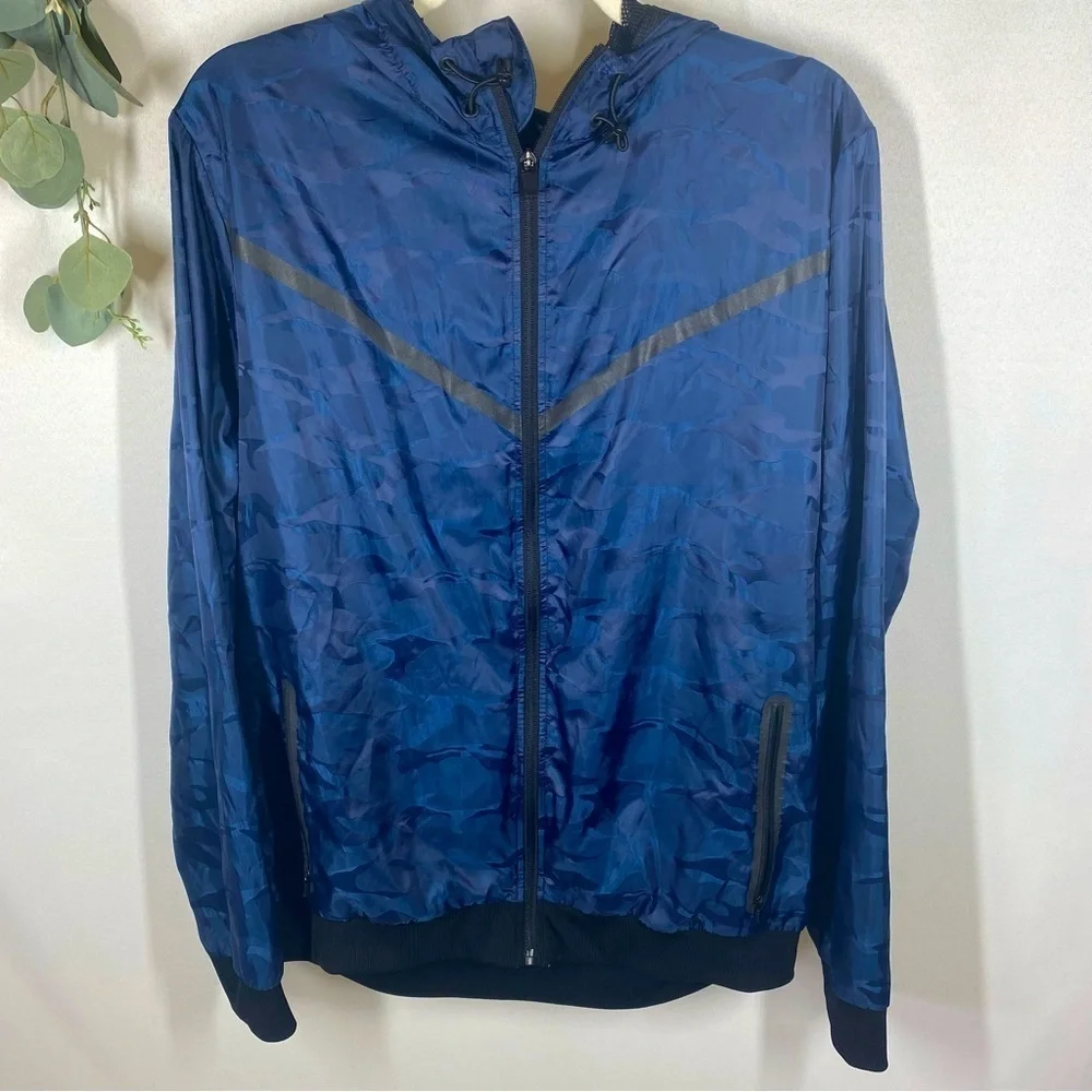 Ideology | Men's Windbreaker Jacket Lightweight Navy Blue Black Camo Size Medium